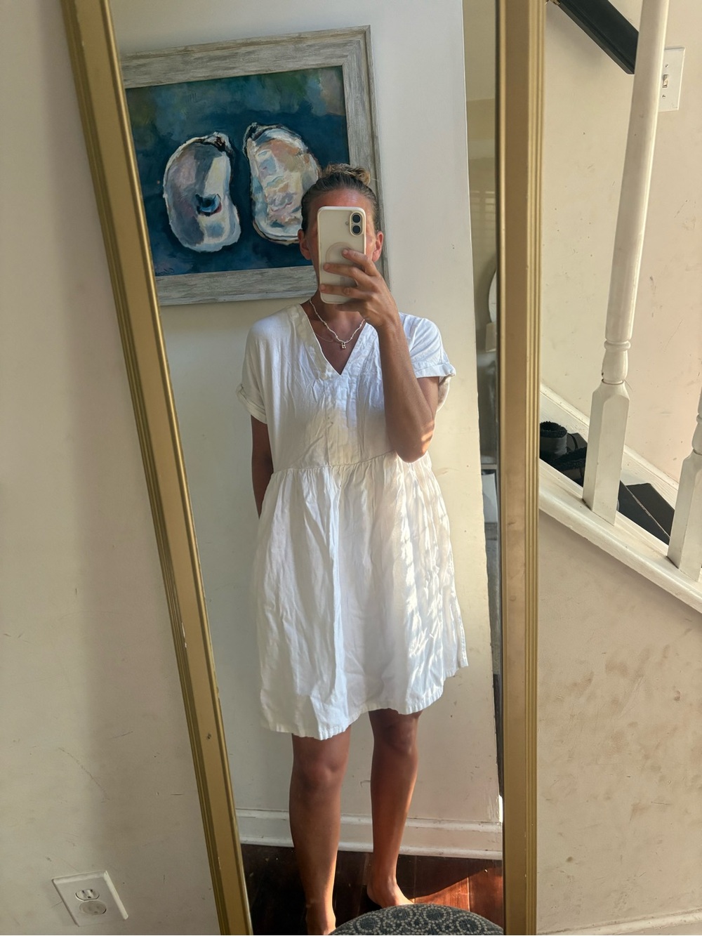 Universal Thread White Short-Sleeve V-Neck Babydoll Dress